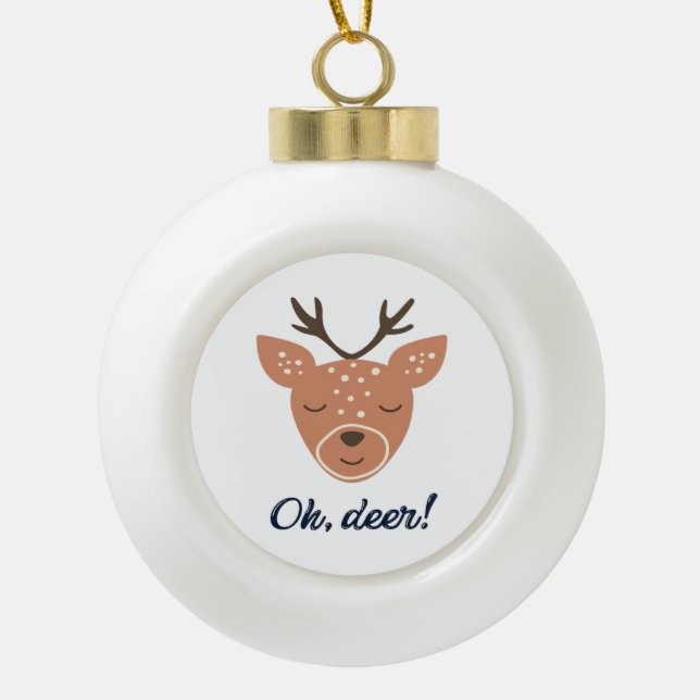 Oh Deer Deer Love Save The Deer Creative Design  Ceramic Ball Christmas Ornament (Front)