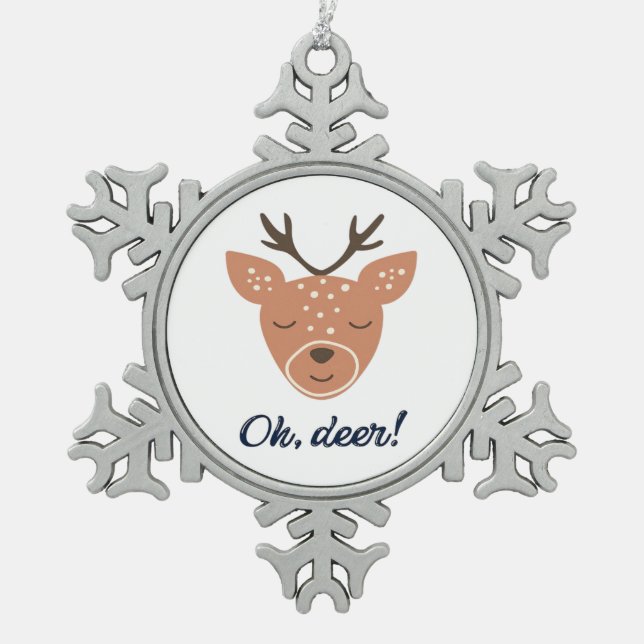 Oh Deer Deer Love Save The Deer Creative Design Snowflake Pewter Christmas Ornament (Front)