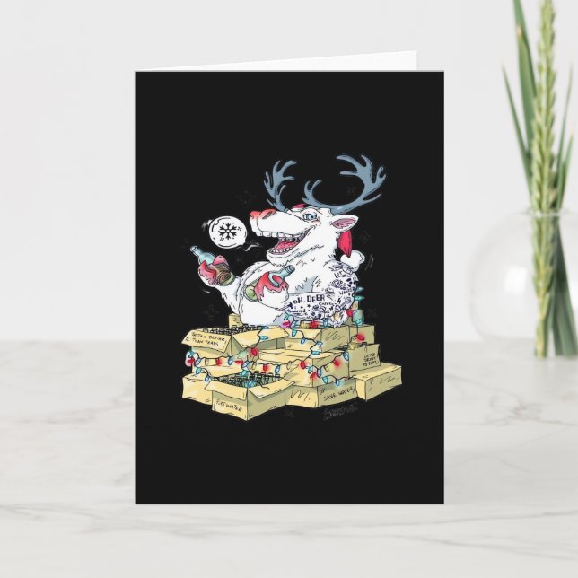 Oh Deer Drunk Reindeer CelebraFolded Greeting Card (Front)