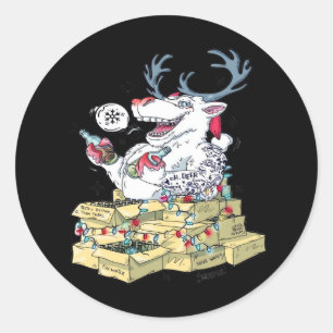 Oh Deer Drunk Reindeer Celebrating Christmas Festi Classic Round Sticker