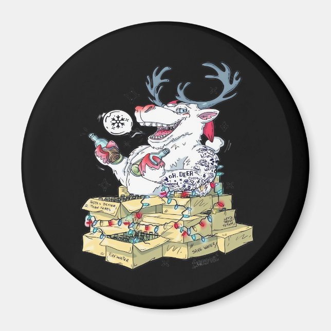 Oh Deer Drunk Reindeer Celebrating Christmas Festi Magnet (Front)