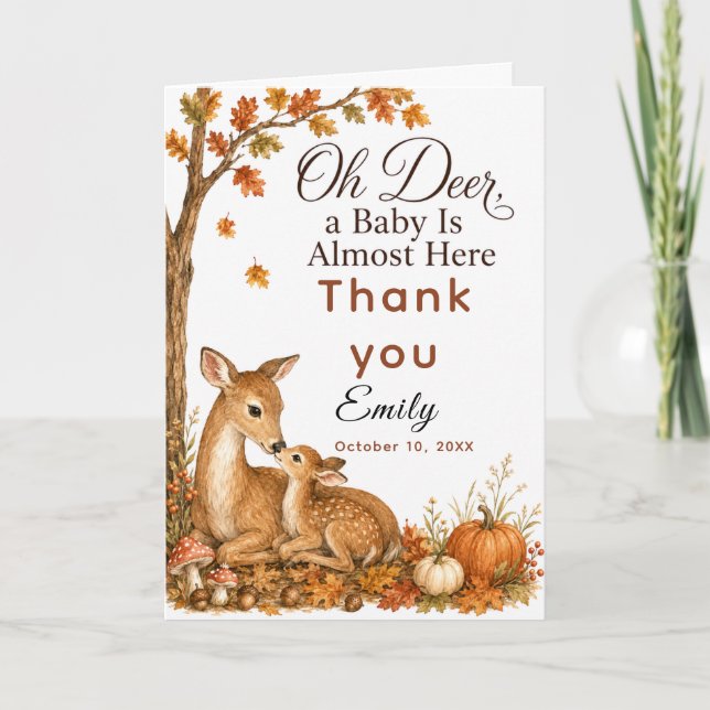 Oh Deer Fall Baby Shower Thank You Card (Front)