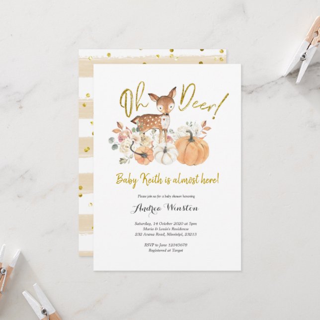 Oh Deer Fall Pumpkin Baby Shower Invitation (Front/Back In Situ)