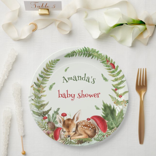 Oh Deer forest floral baby deer baby shower  Paper Plate (Wedding)