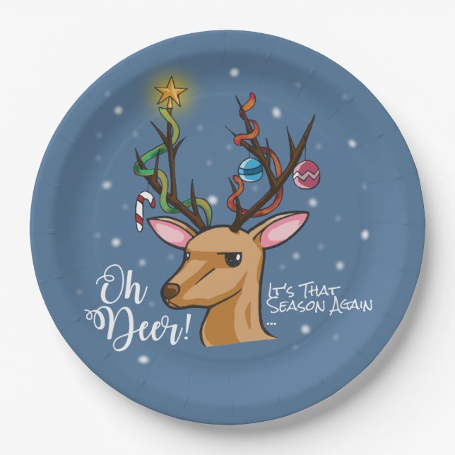 Oh Deer | Funny Holiday Woodland Animal Paper Plate (Front)