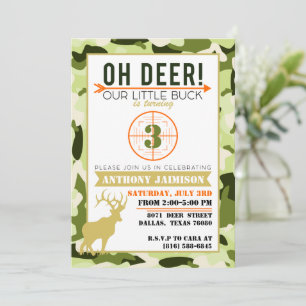 Oh Deer Hunting Theme Invitation Camo Green Colour