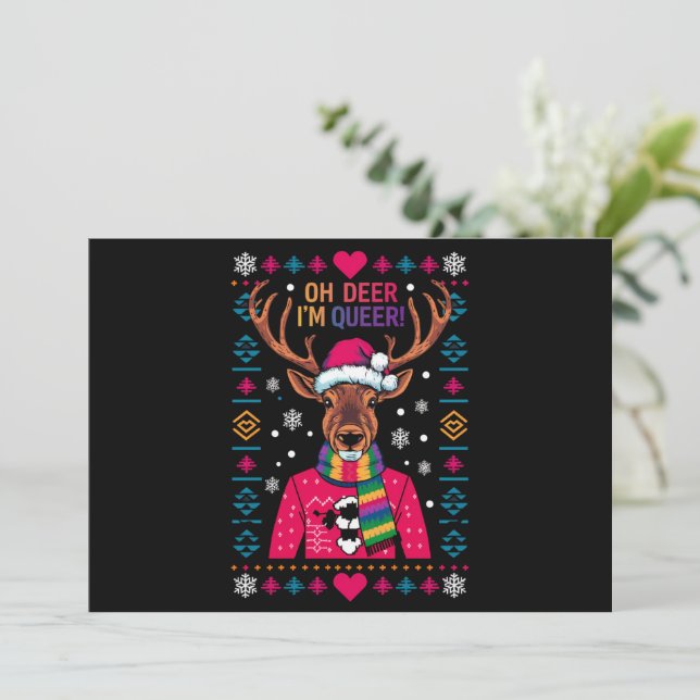 Oh Deer I'm Queer LGBT LGBTQ Gay Pride Ugly Xmas Holiday Card (Standing Front)