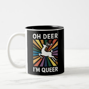 Oh Deer I'm Queer Rainbow LGBT Pride Gay Lesbian Two-Tone Coffee Mug