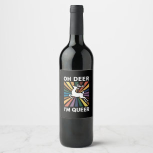 Oh Deer I'm Queer Rainbow LGBT Pride Gay Lesbian  Wine Label