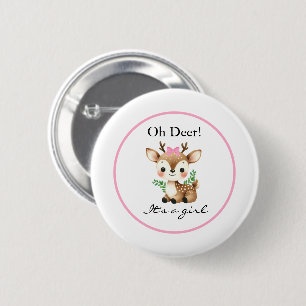 Oh Deer It's A Girl Baby Shower Party 6 Cm Round Badge