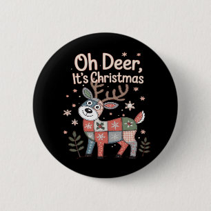 Oh Deer Its Christmas Miniature Patchwork Squares 6 Cm Round Badge