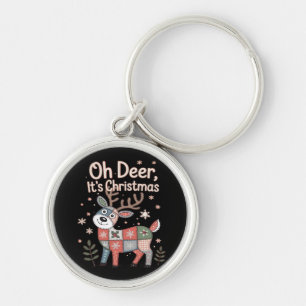 Oh Deer Its Christmas Miniature Patchwork Squares Key Ring