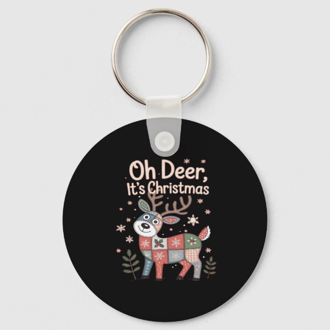 Oh Deer Its Christmas Miniature Patchwork Squares Key Ring (Front)