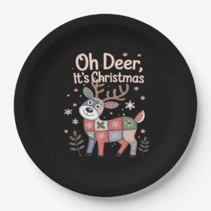 Oh Deer Its Christmas Miniature Patchwork Squares Paper Plate