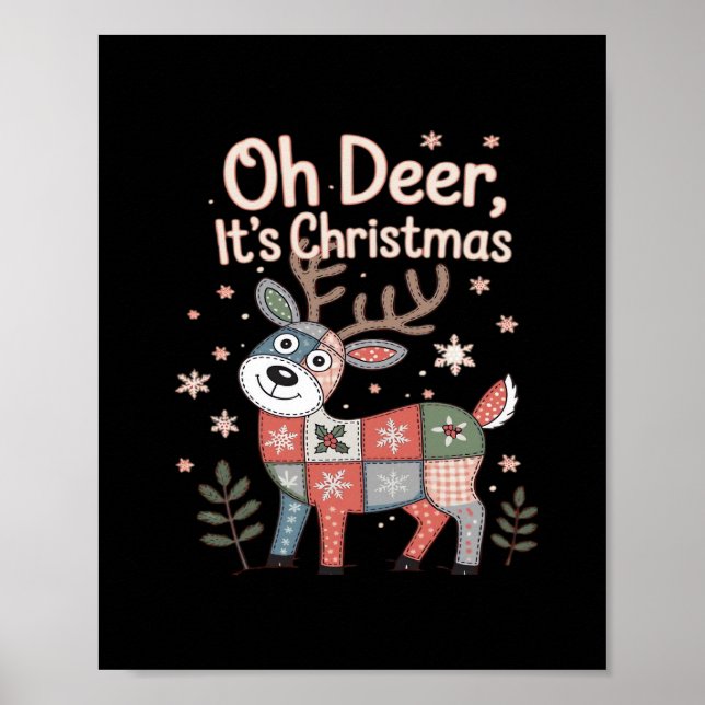 Oh Deer Its Christmas Miniature Patchwork Squares Poster (Front)