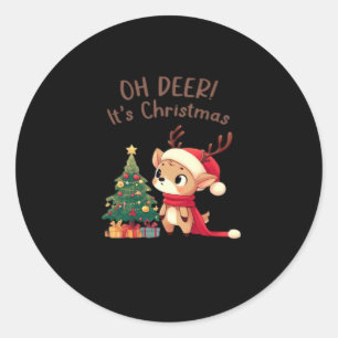 Oh Deer Its Christmas Modern Aesthetic Style  Classic Round Sticker