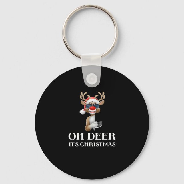Oh Deer Its Christmas Reindeer Style Key Ring (Front)