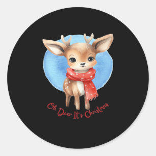 Oh Deer Its Christmas Retro Classic Design  Classic Round Sticker
