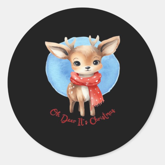 Oh Deer Its Christmas Retro Classic Design  Classic Round Sticker (Front)