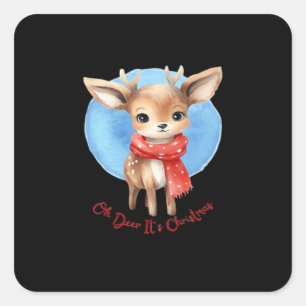 Oh Deer Its Christmas Retro Classic Design  Square Sticker