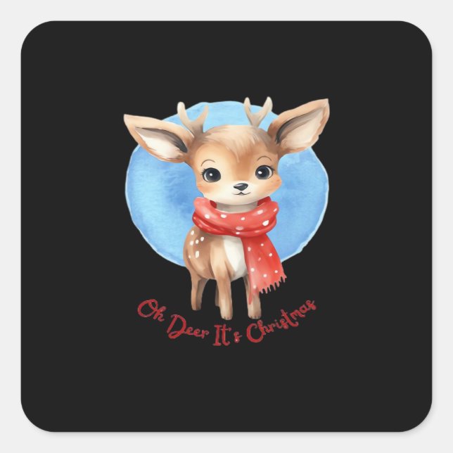 Oh Deer Its Christmas Retro Classic Design  Square Sticker (Front)