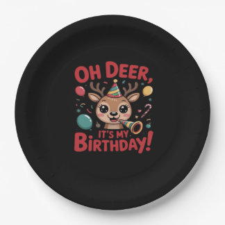 Oh Deer Its My Birthday Cute Reindeer Festive Styl Paper Plate