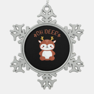 Oh Deer Kawaii Deer Playful Art Style Snowflake Pewter Christmas Ornament