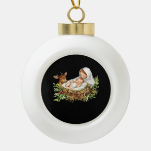 Oh Deer Mary Nativity Scene Christmas Jesus Ceramic Ball Christmas Ornament