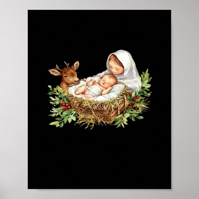 Oh Deer Mary Nativity Scene Christmas Jesus   Poster (Front)
