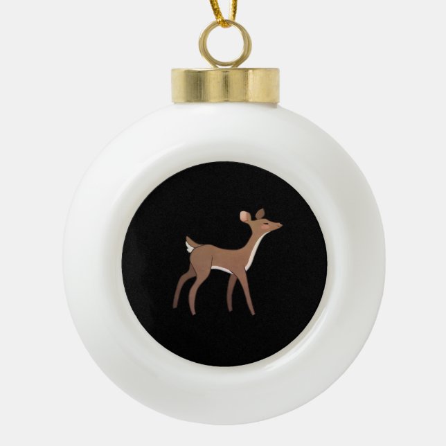 Oh Deer Me Whimsical Creative Design  Ceramic Ball Christmas Ornament (Front)