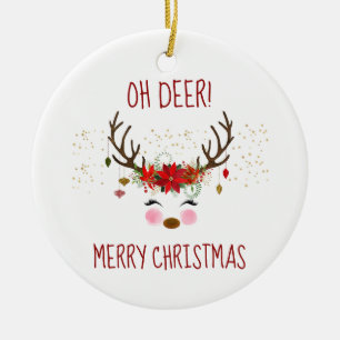 Oh Deer Merry Christmas Cute Reindeer Ceramic Tree Decoration
