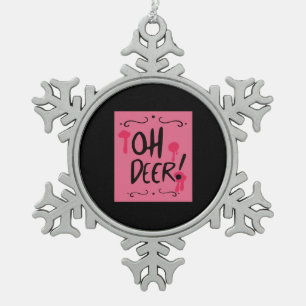 Oh Deer Minimal Aesthetic  Snowflake Pewter Christmas Ornament