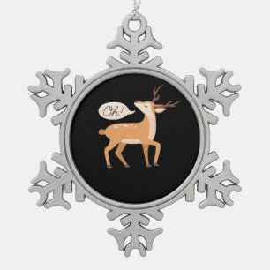 Oh Deer Minimal Clean Aesthetic Snowflake Pewter Christmas Ornament
