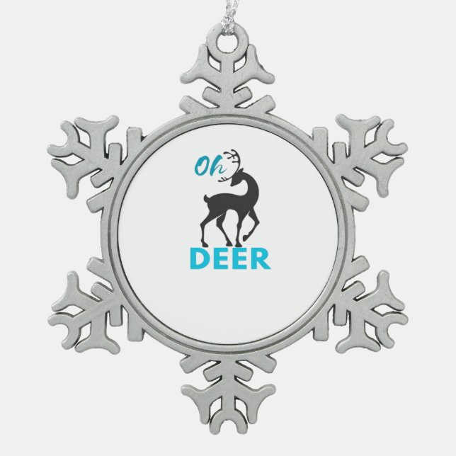 Oh Deer Minimal Design  Snowflake Pewter Christmas Ornament (Front)