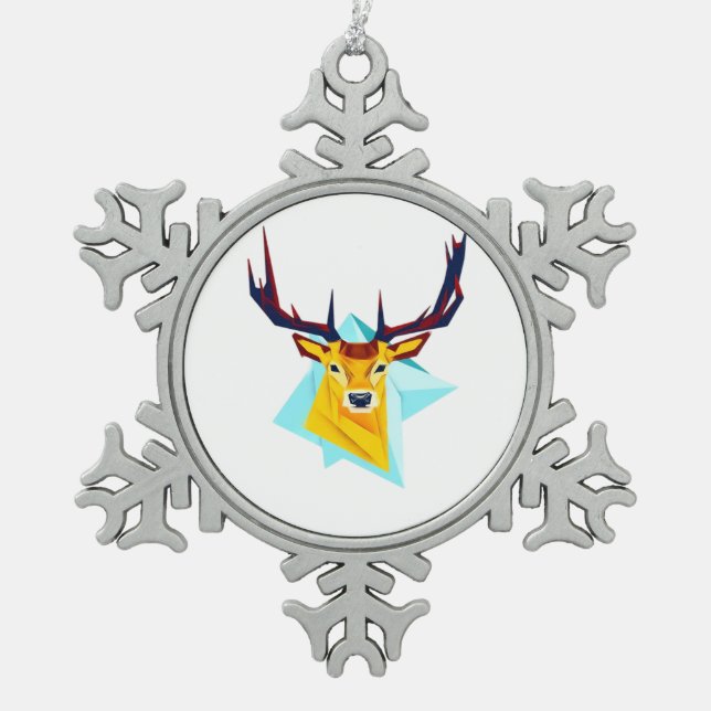 Oh Deer Minimal Rustic Style  Snowflake Pewter Christmas Ornament (Front)
