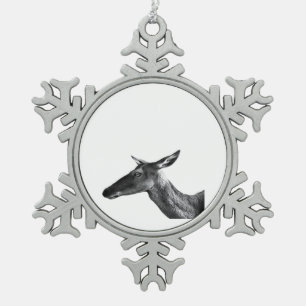 Oh Deer Modern Aesthetic Vibe Snowflake Pewter Christmas Ornament