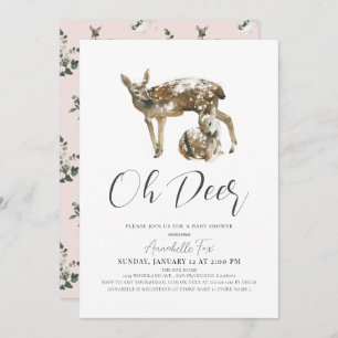 Oh Deer Mum & Fawn Pink Girl Baby Shower Invitation
