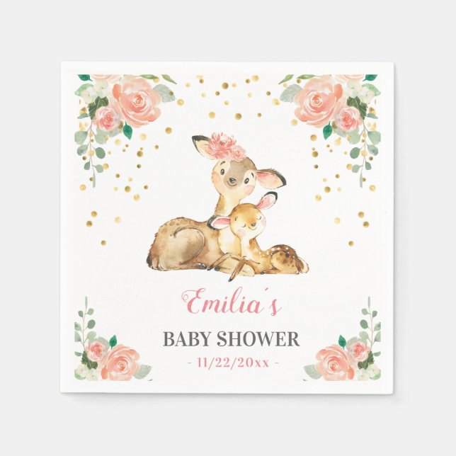 Oh Deer Mummy Baby Floral Girl Shower Sprinkle Napkin (Front)