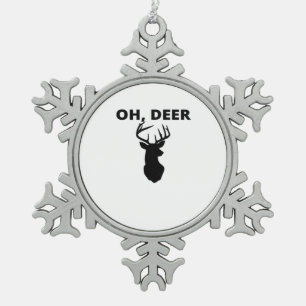 Oh Deer Oh Dear Whimsical Art Style Snowflake Pewter Christmas Ornament
