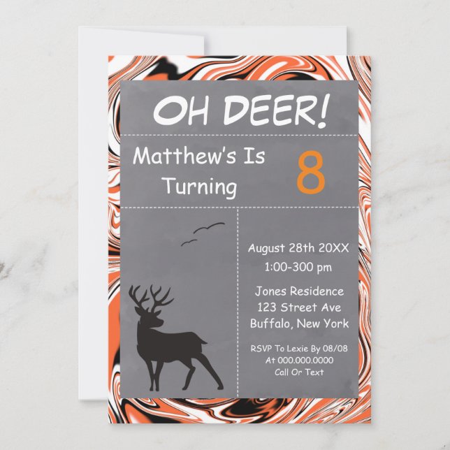 Oh Deer Orange Camouflage Birthday Party  (Front)