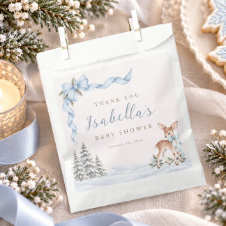Oh Deer Pink Bow Winter Baby Shower Thank You Favour Bags