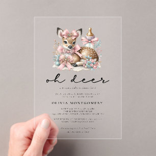 Oh Deer Pink Bows Woodland Forest Baby Shower Acrylic Invitations
