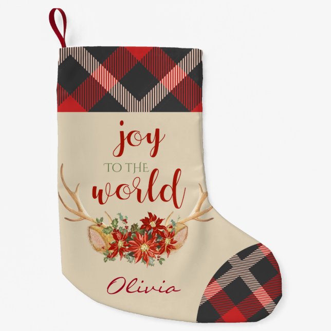 Oh Deer Pink Ears and Woodland Antlers Small Christmas Stocking (Front)
