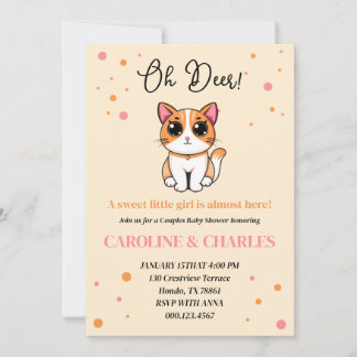 Oh Deer Pink Kitten Girl Baby Shower Invitation