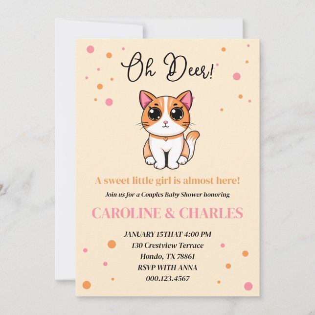 Oh Deer Pink Kitten Girl Baby Shower Invitation (Front)