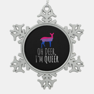 Oh Deer Queer Bisexual Pride Gay Lesbian Design Snowflake Pewter Christmas Ornament