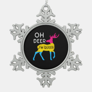 Oh Deer Queer Colorful Pride Flag Celebration  Snowflake Pewter Christmas Ornament