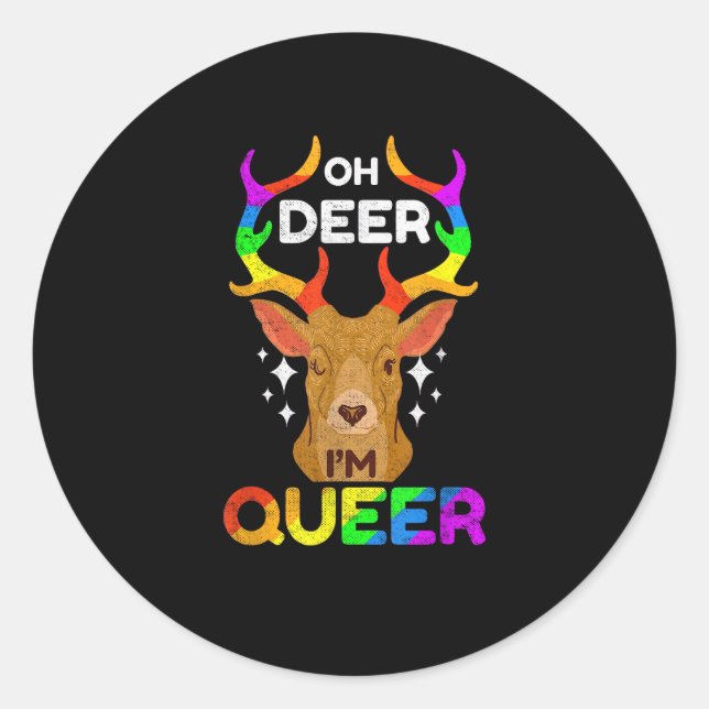 Oh Deer Queer Funny LGBTQ Pride Awareness  Classic Round Sticker (Front)