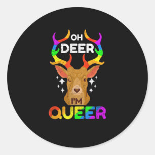 Oh Deer Queer Funny LGBTQ Pride Awareness  Classic Round Sticker