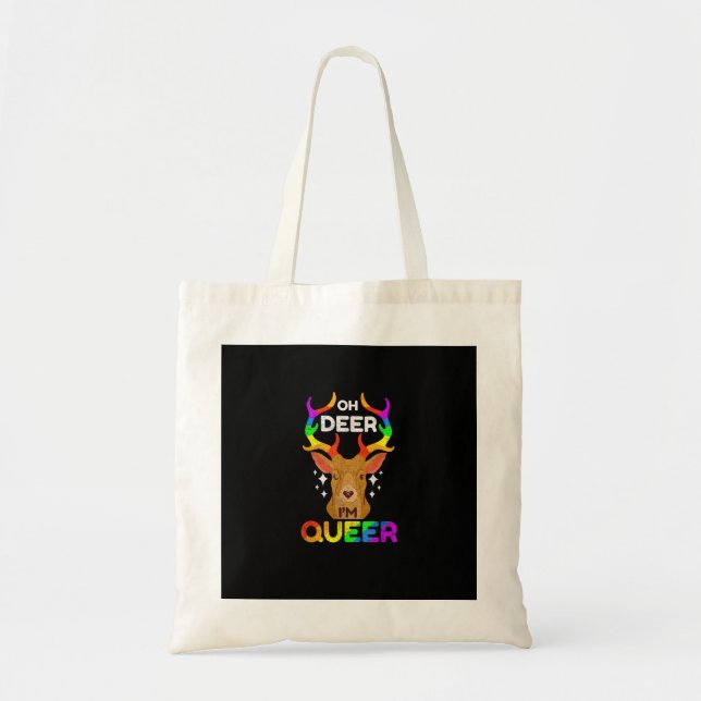 Oh Deer Queer Funny LGBTQ Pride Awareness Tote Bag (Front)